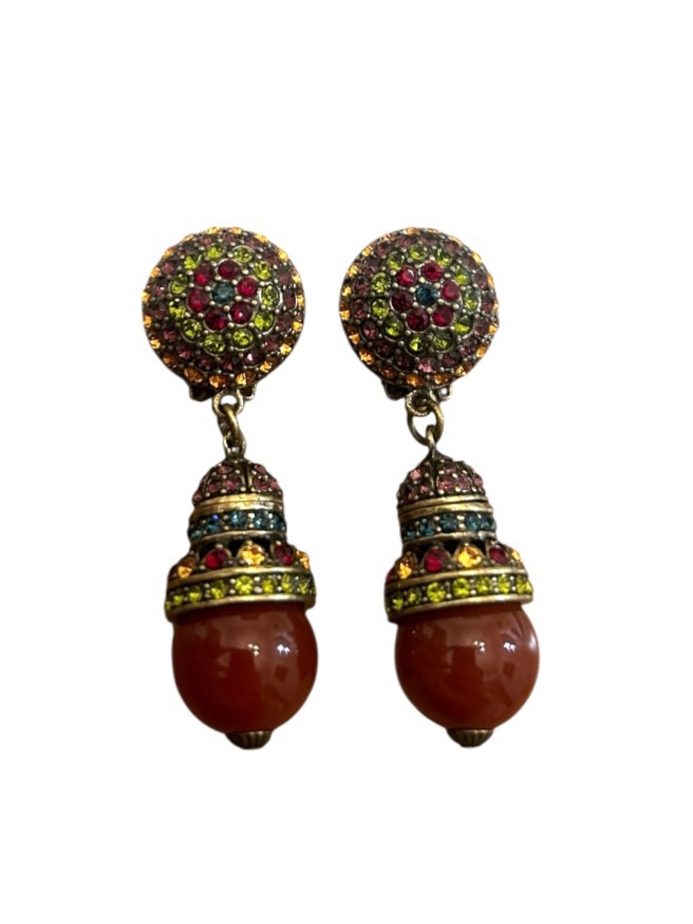 Vntg late 1990s 2000s Heidi Daus Swarovski Crystal Drop Faux Carnelian Earrings